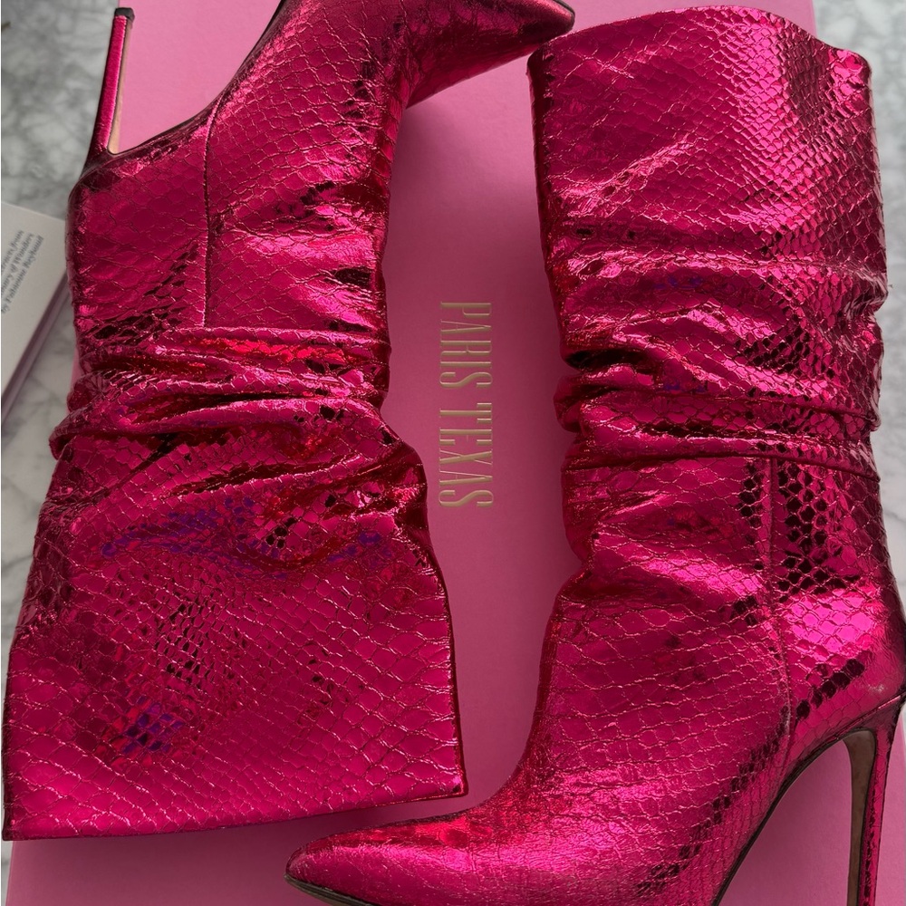 Paris Texas Metallic Fuchsia Snakeskin Slouch Boot
